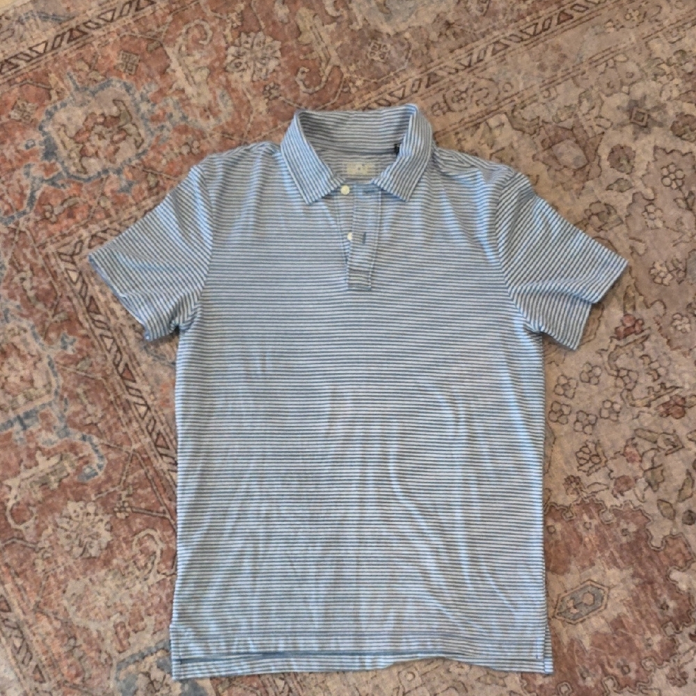 American Eagle Outfitters Light Blue & White Striped Polo